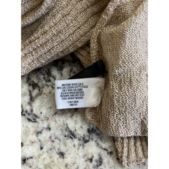 Talbots Metallic Knit Scarf With Knotted Tassel Ends Beige Gold Minimalist - Picture 5 of 9